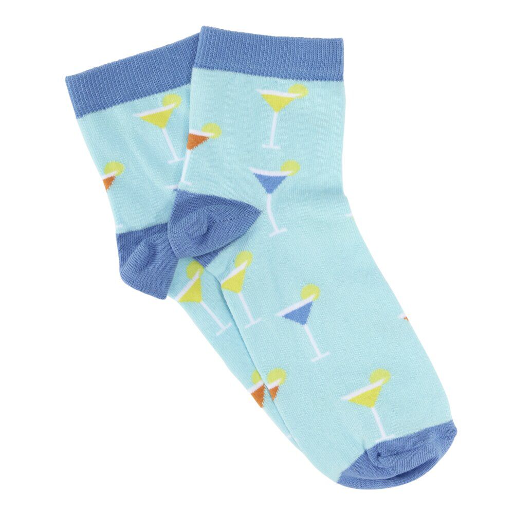 Chaussette homme polycoton tige courte bleu motif cocktail T41/45