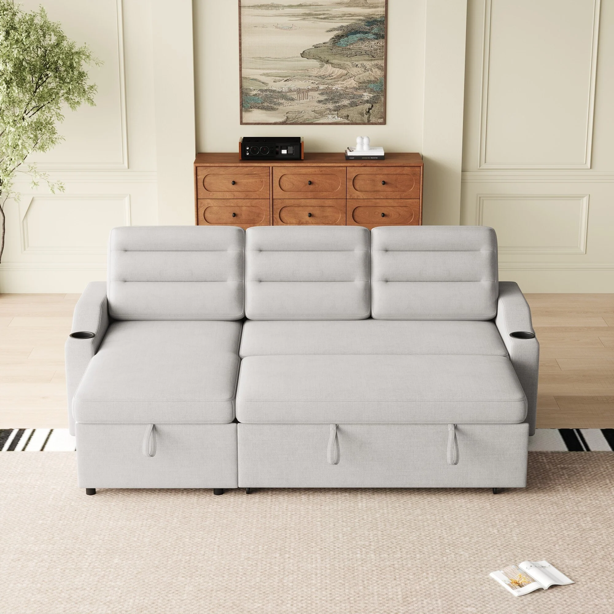 L-shaped combination sofa with storage recliner, trundle bed