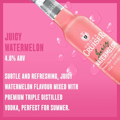 Vodka Cruiser Juicy Watermelon, Refreshing Flavoured Pre-Mixed Vodka Drink, 4.6% ABV, 275mL (Case of 24 Bottles)