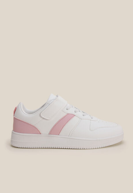 Girls White & Pink Stripe Court Trainers