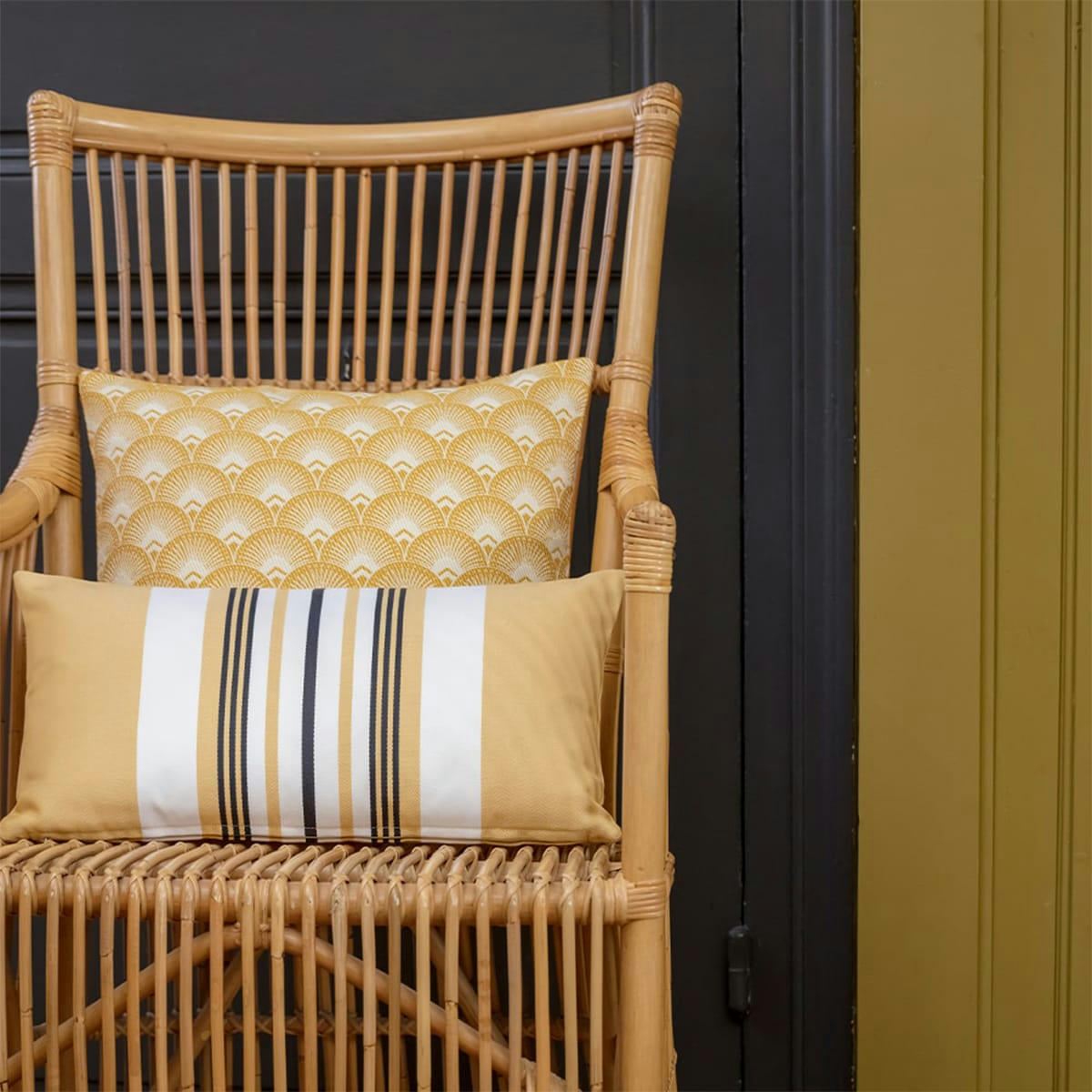 DONIBANE - Housse de coussin coton Jaune 25x45 cm