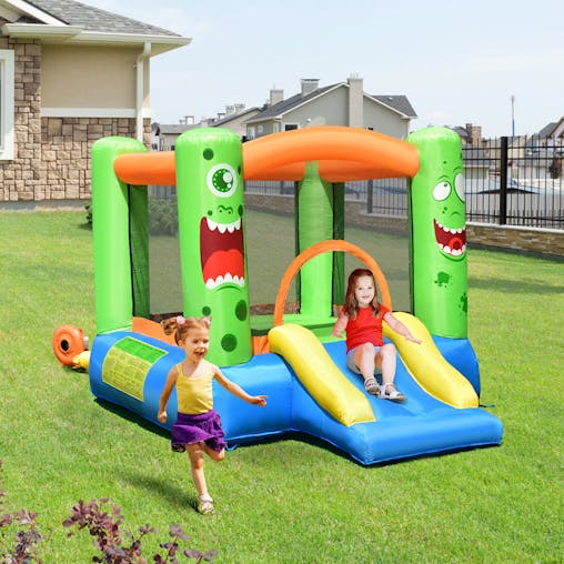 NNECW Inflatable Bounce Playhouse with Basketball Rim & Slide & Carrying Bag with Blower