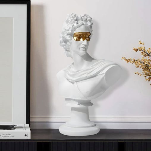 SOGA 40cm White Classical Bust Resin Sculpture with Gold Eye Mask for Modern Home Decor