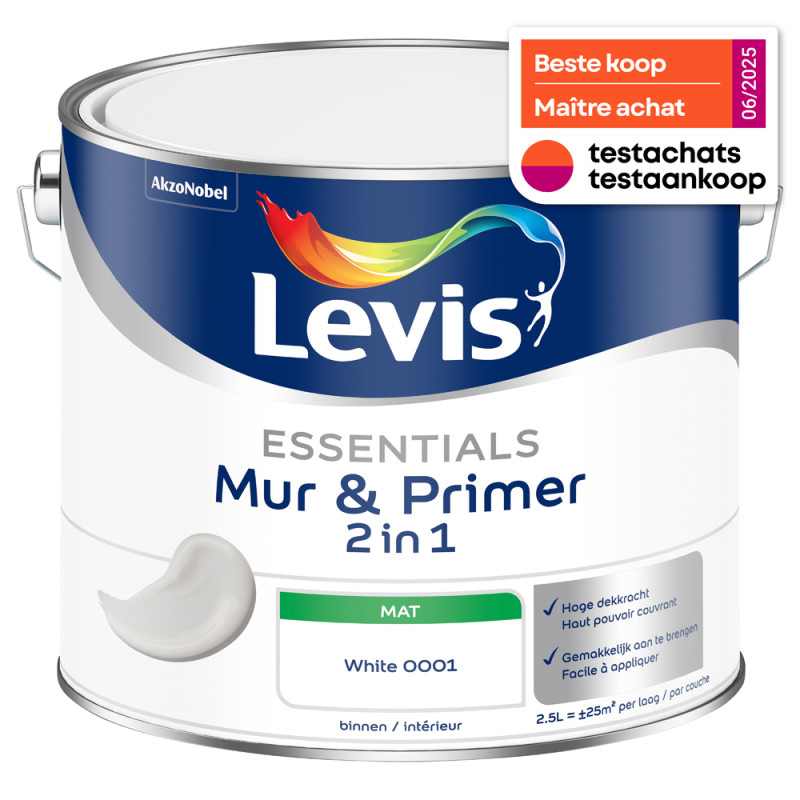 Peinture pour murs Essentials Mur & Primer 2-en-1 blanc 2,5 L