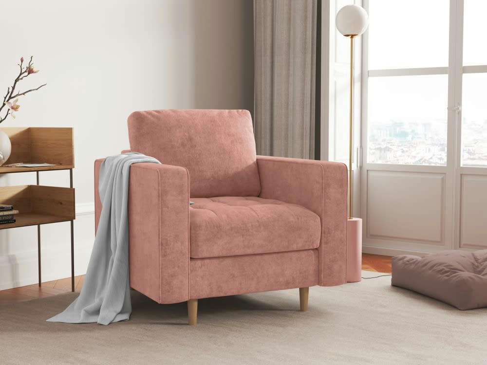 GOBI - Fauteuil en tissu structuré rose