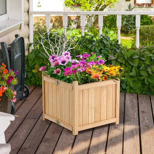 NNECW Folding Square Fir Wood Raised Garden Bed for Vegetables Flowers Herbs