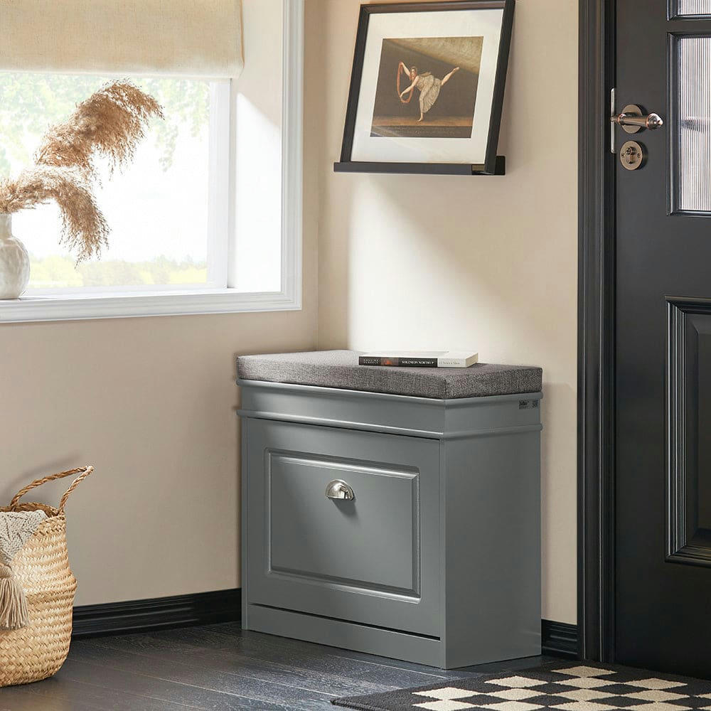 - Banc à chaussures avec porte abattante largeur 61cm effet bois gris