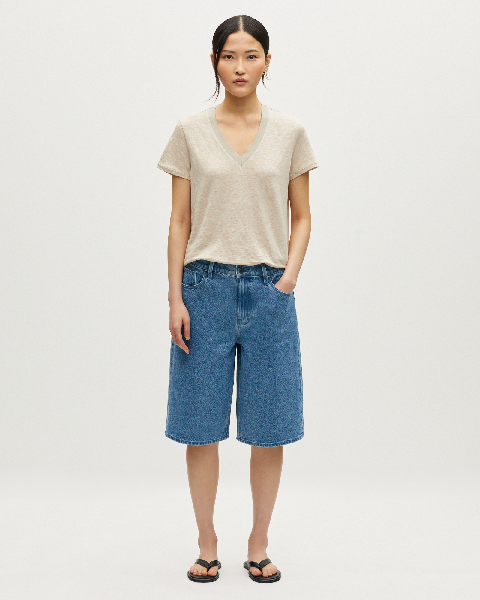 T-shirt col V en lin SARAH