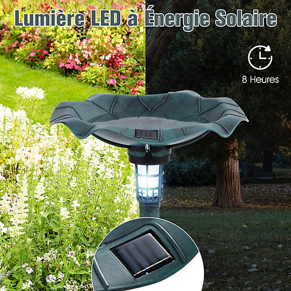 Mangeoire Oiseaux Exterieur avec Lumière Solaire, angeoire avec Bol en Feuille, Jardinière avec Trou de Drainage, pour Terrasse