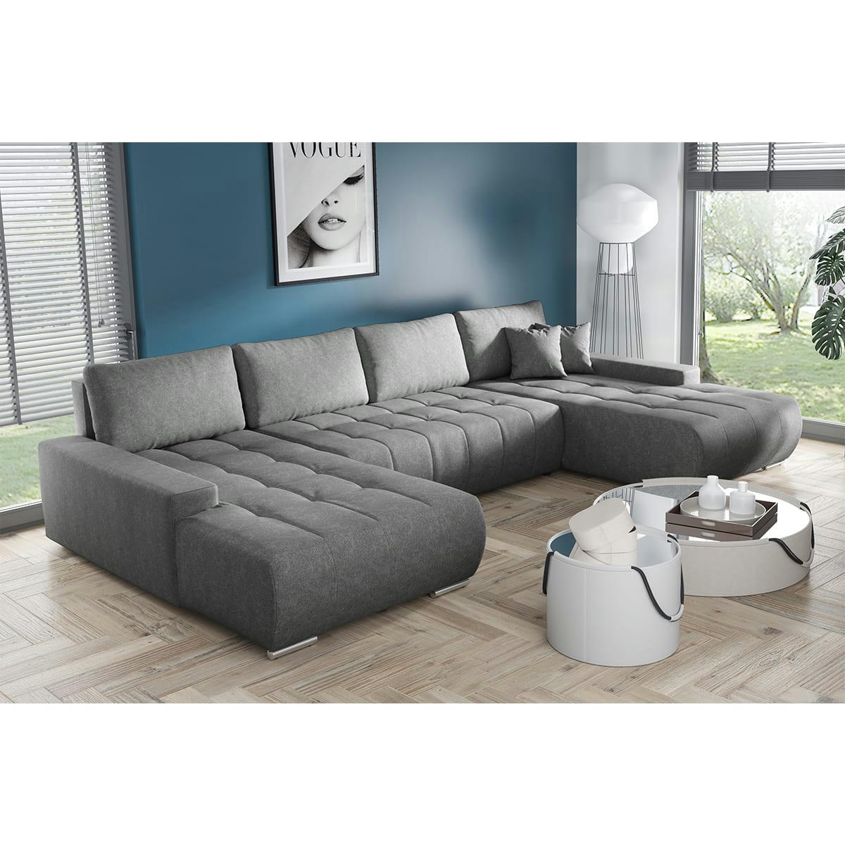 - Canapé en u 5 places gris