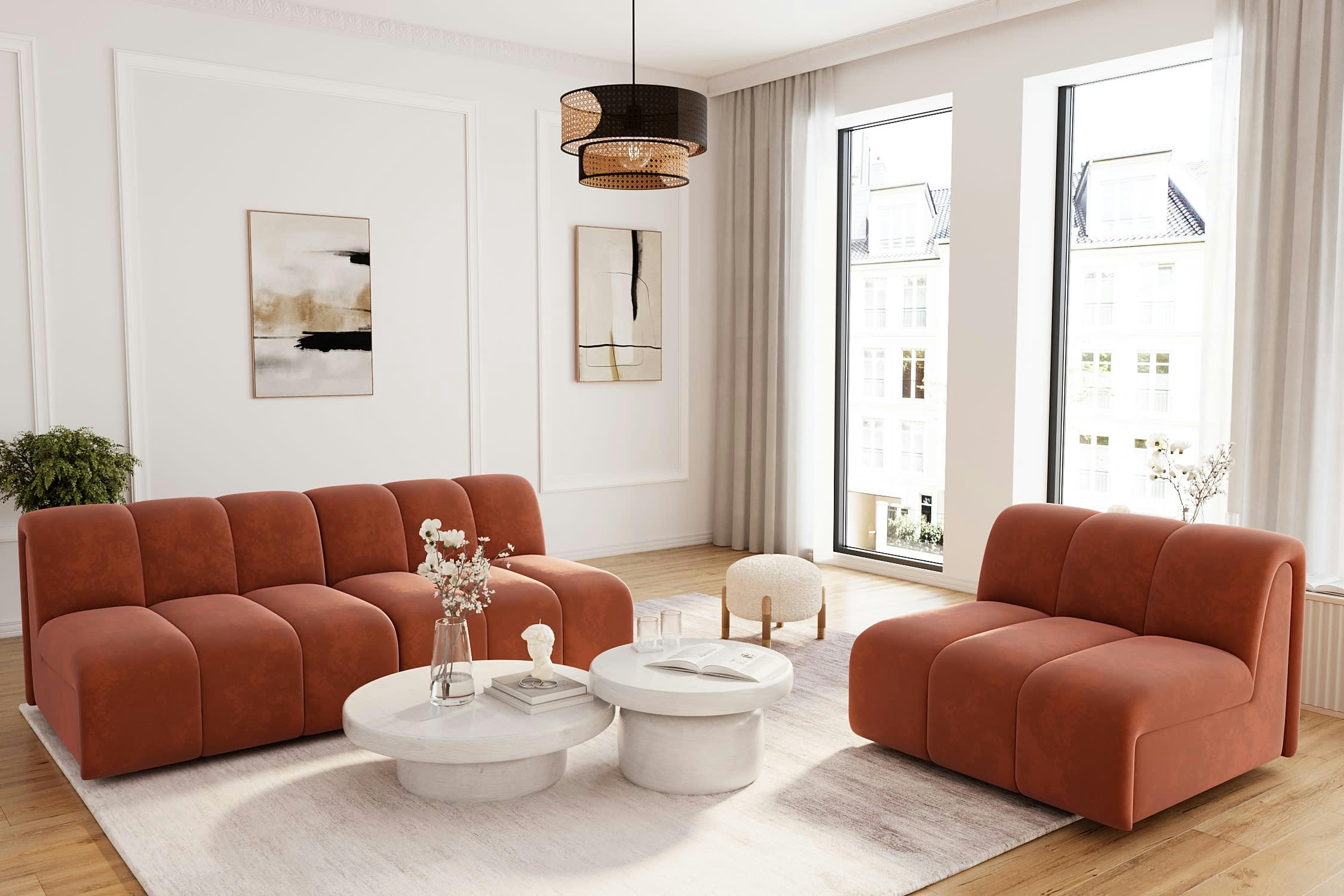 HELENE - Canapé modulable en velours ocre