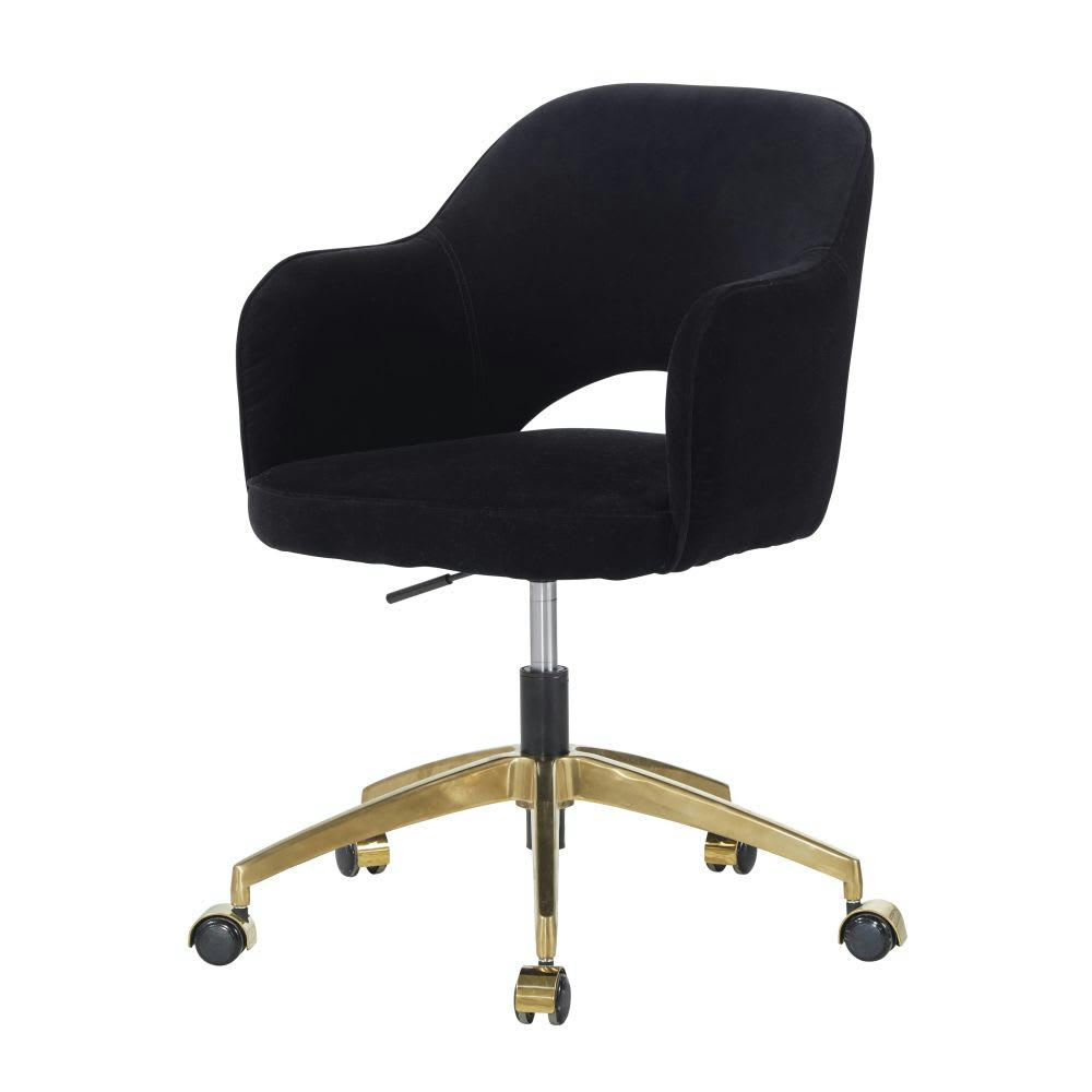 Sacha - Fauteuil de bureau à roulettes en velours noir
