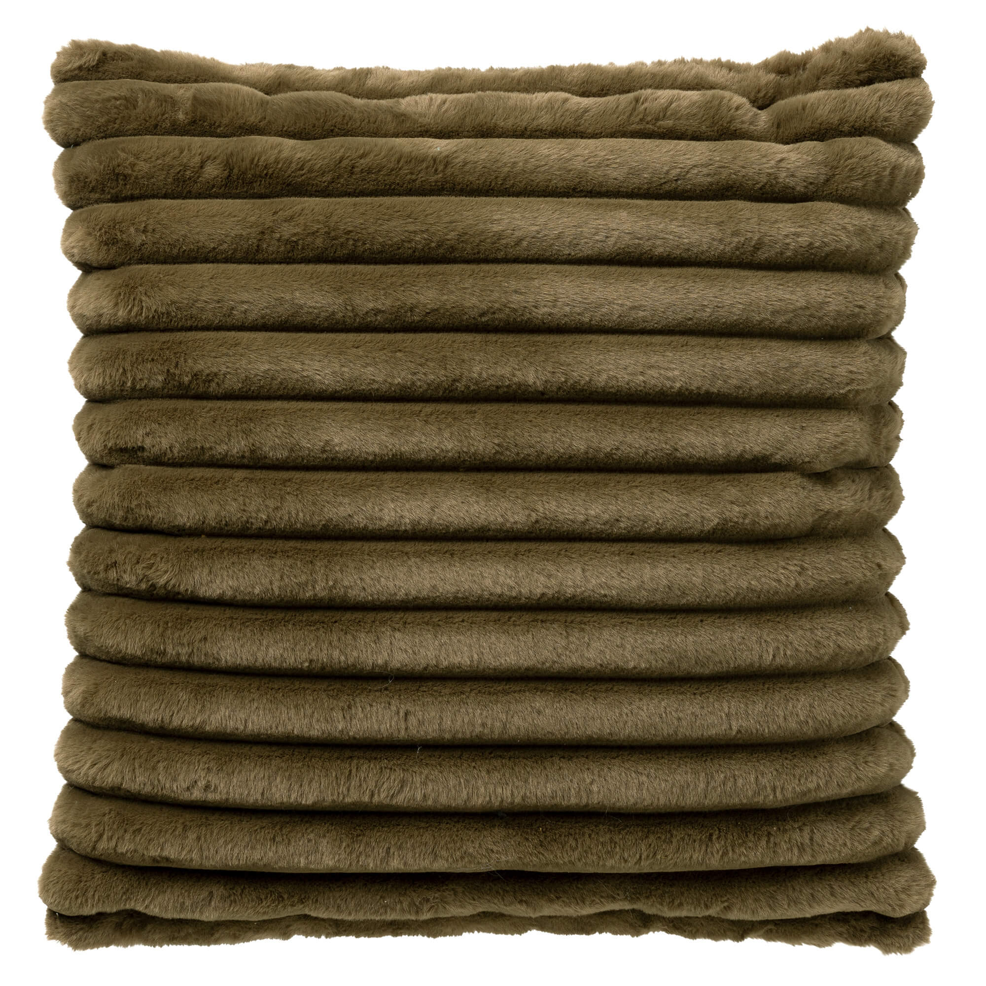 HAZEL - kussenhoes 50x50 cm - effen gestreept imitatiebont - Military Olive - groen