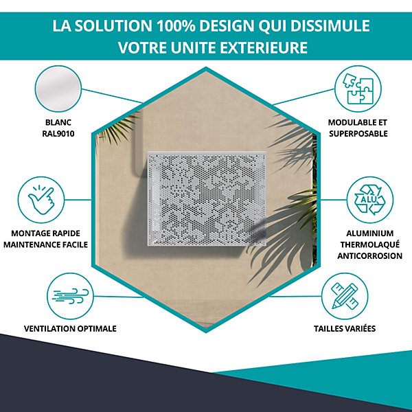 Cache climatiseur, ATOLE en Aluminium Thermolaqué - Taille 2 : H. 113 x L. 110 x P. 64 cm - Blanc