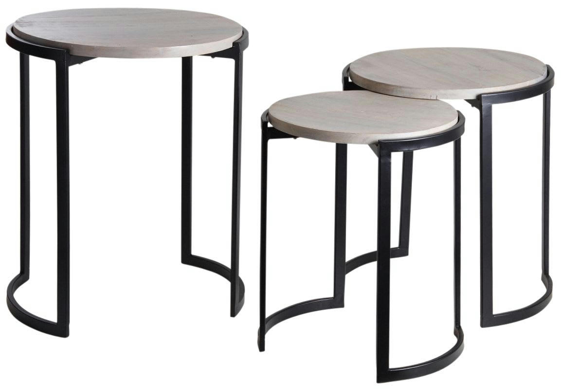 - Sellettes rondes en métal et manguier (lot de 3) noir