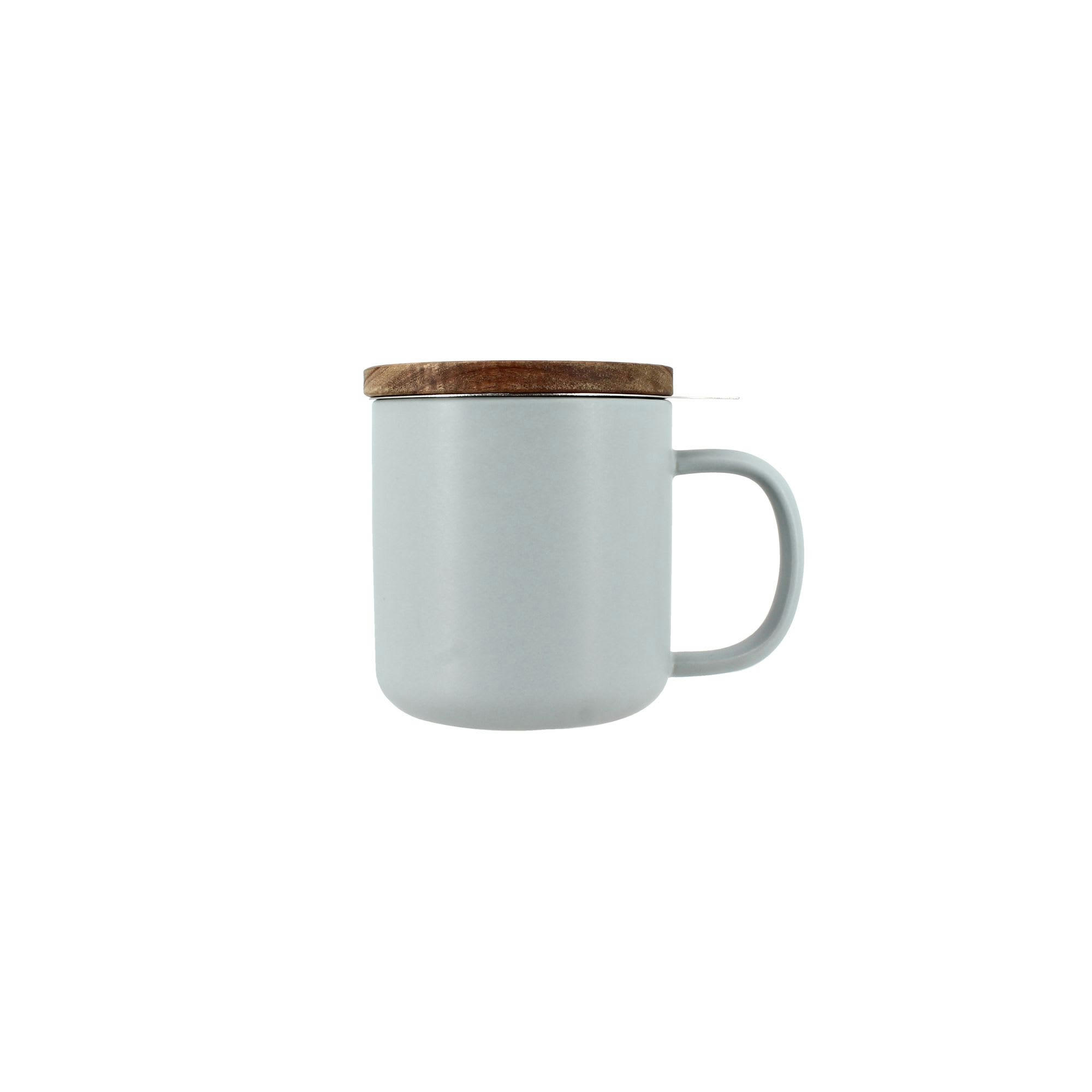 JULIET - Tisanière en grès gris avec couvercle en bois d'acacia 300ml