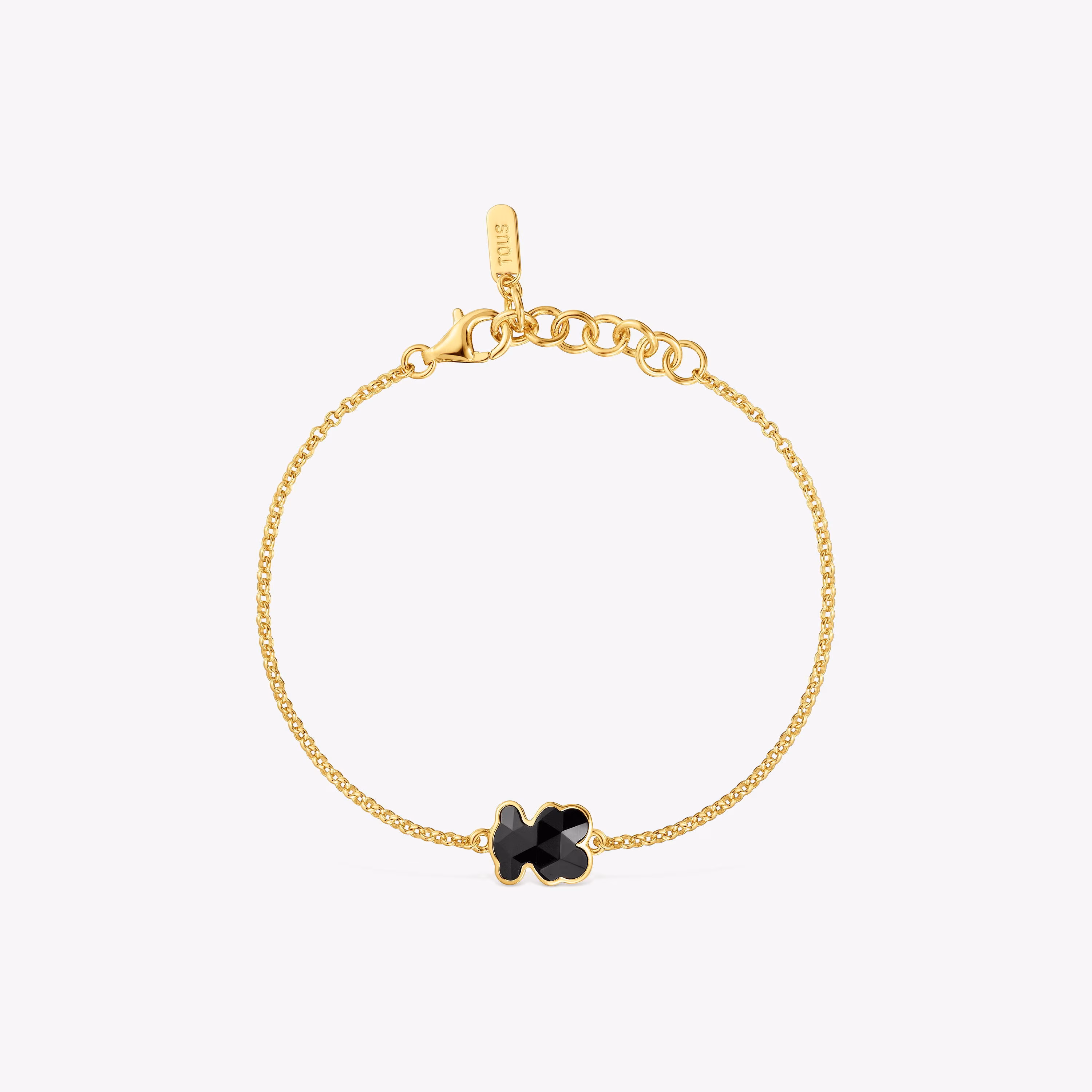 Pulsera cadena con baño de oro 18 kt sobre plata y motivo oso en ónix Icon Color