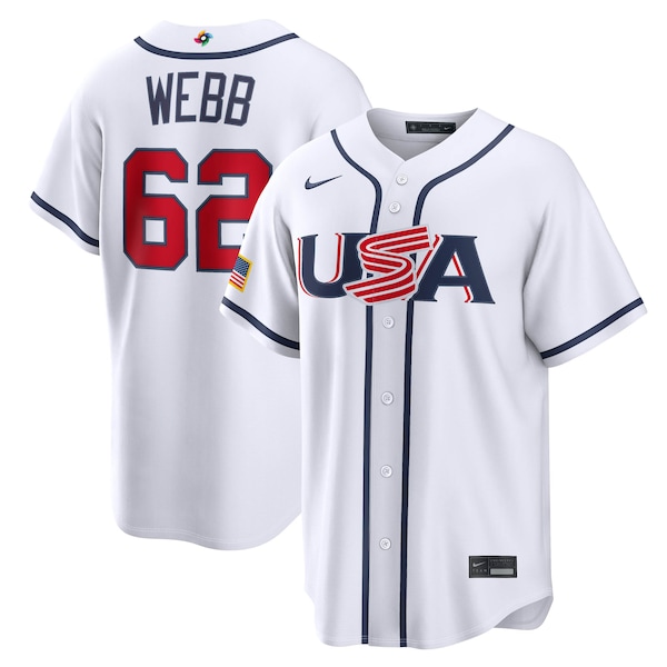 Men's USA Baseball Logan Webb Nike White 2026 World Baseball Classic Home Stadium Jersey