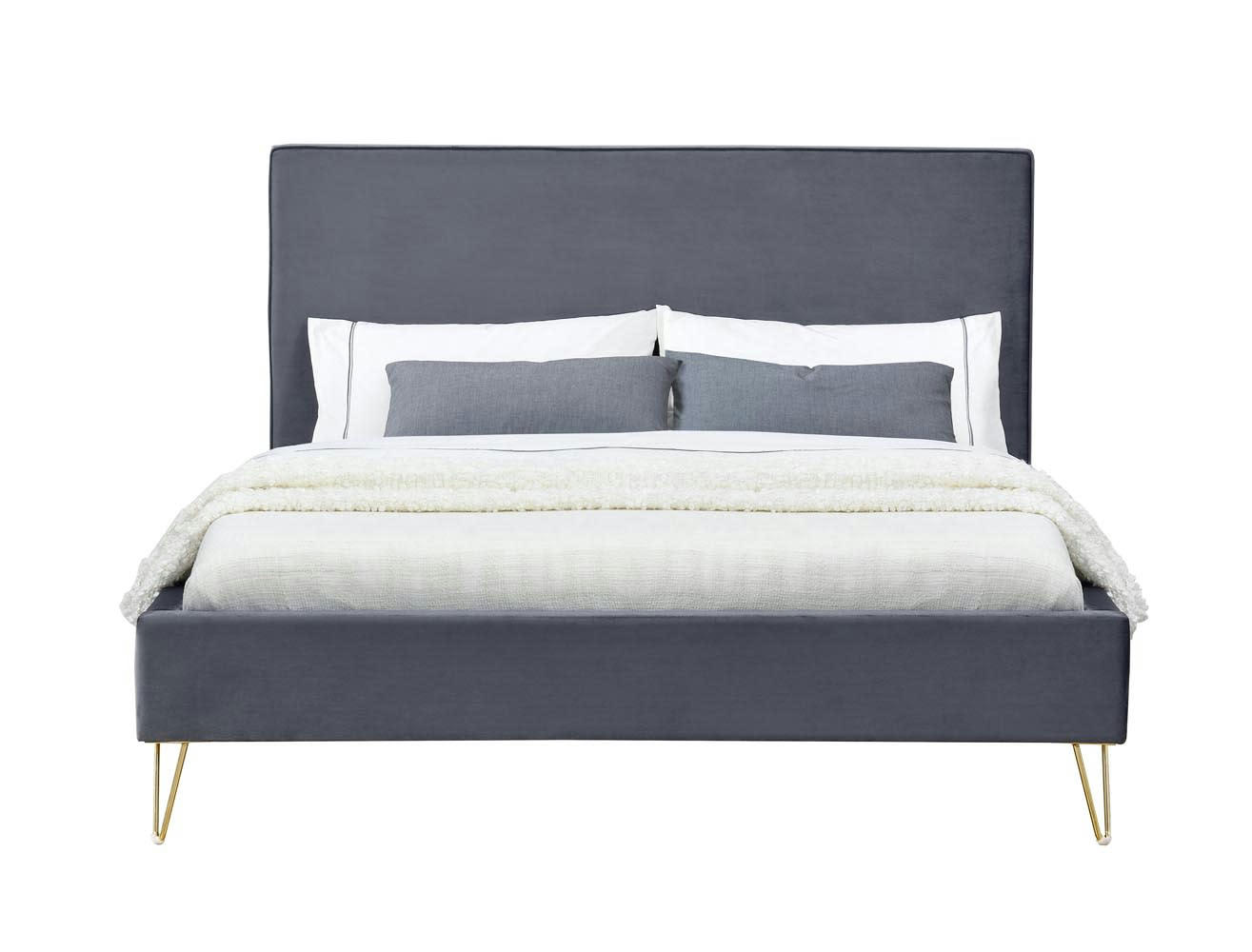 RIVERSIDE - Structure de lit 140 x 190 cm en velours et laiton gris