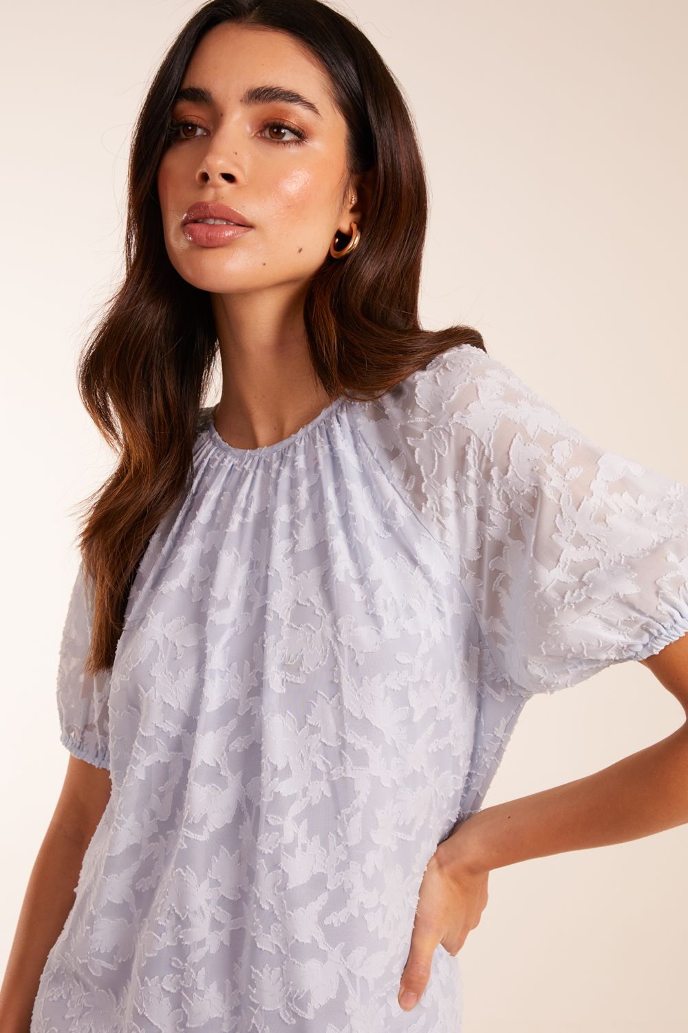 Blue Vanilla Jacquard Smock Mini Dress