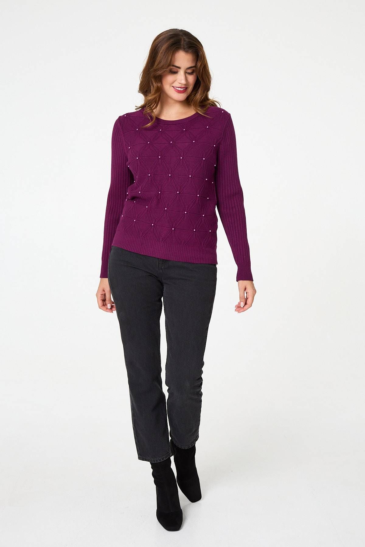 Izabel London Pearl Embellished Texture Jumper