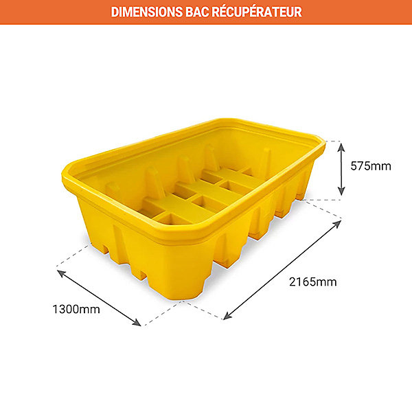 Bac de rétention sous rayonnage - Longueur 2200mm - SJ-UR22-YE