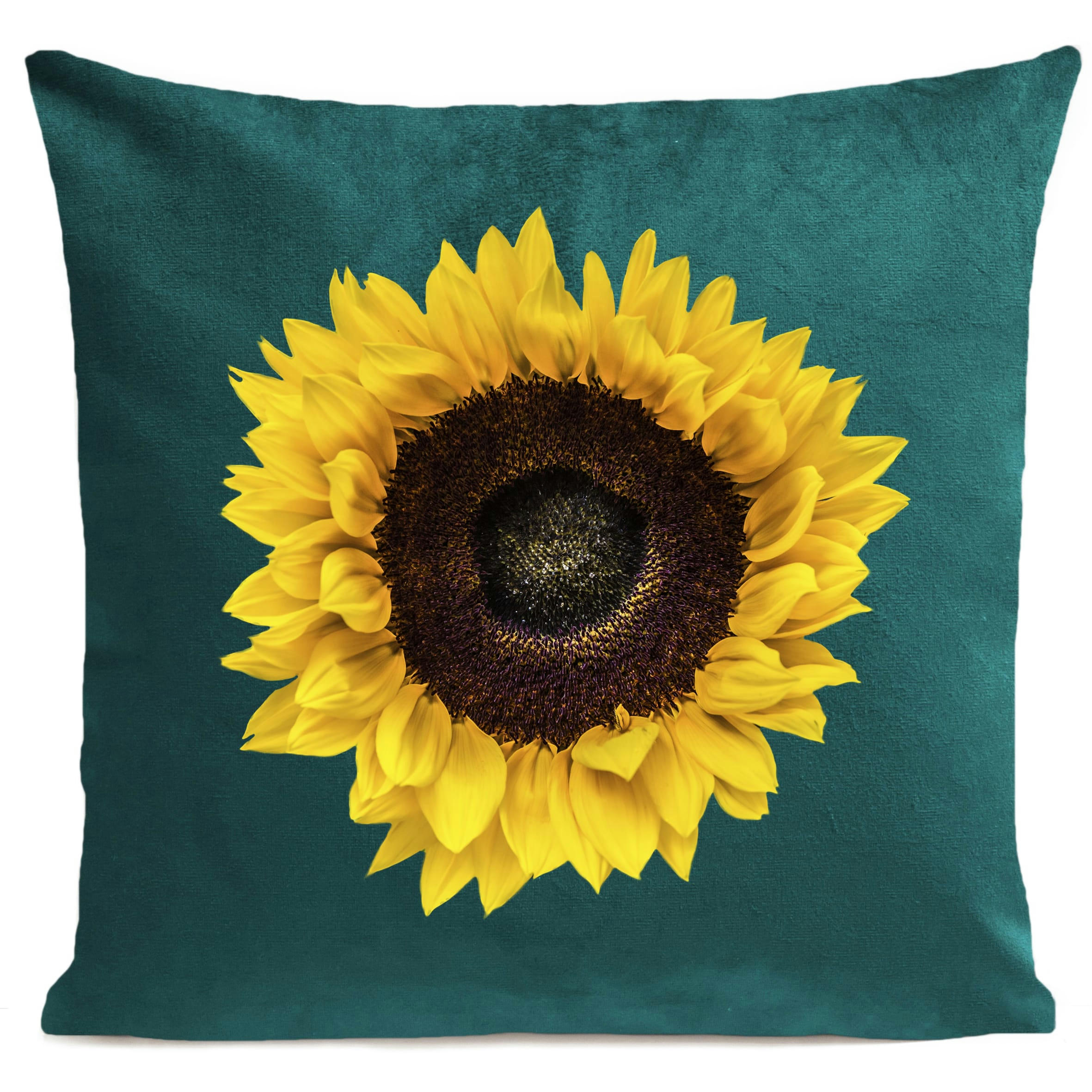 - Coussin floral tournesol suédine vert 40x40cm