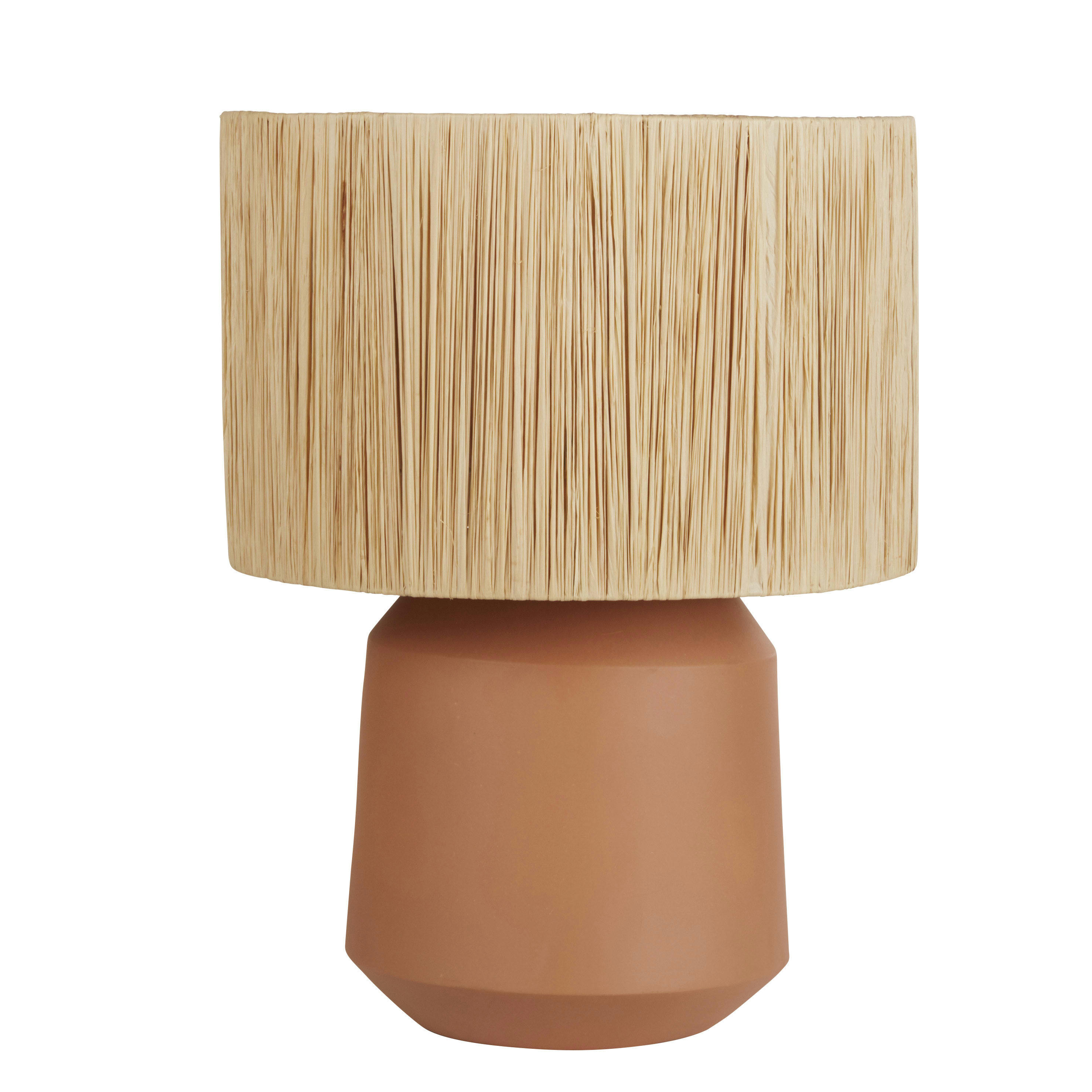 MAE - Lampe en céramique ocre et abat-jour en raphia