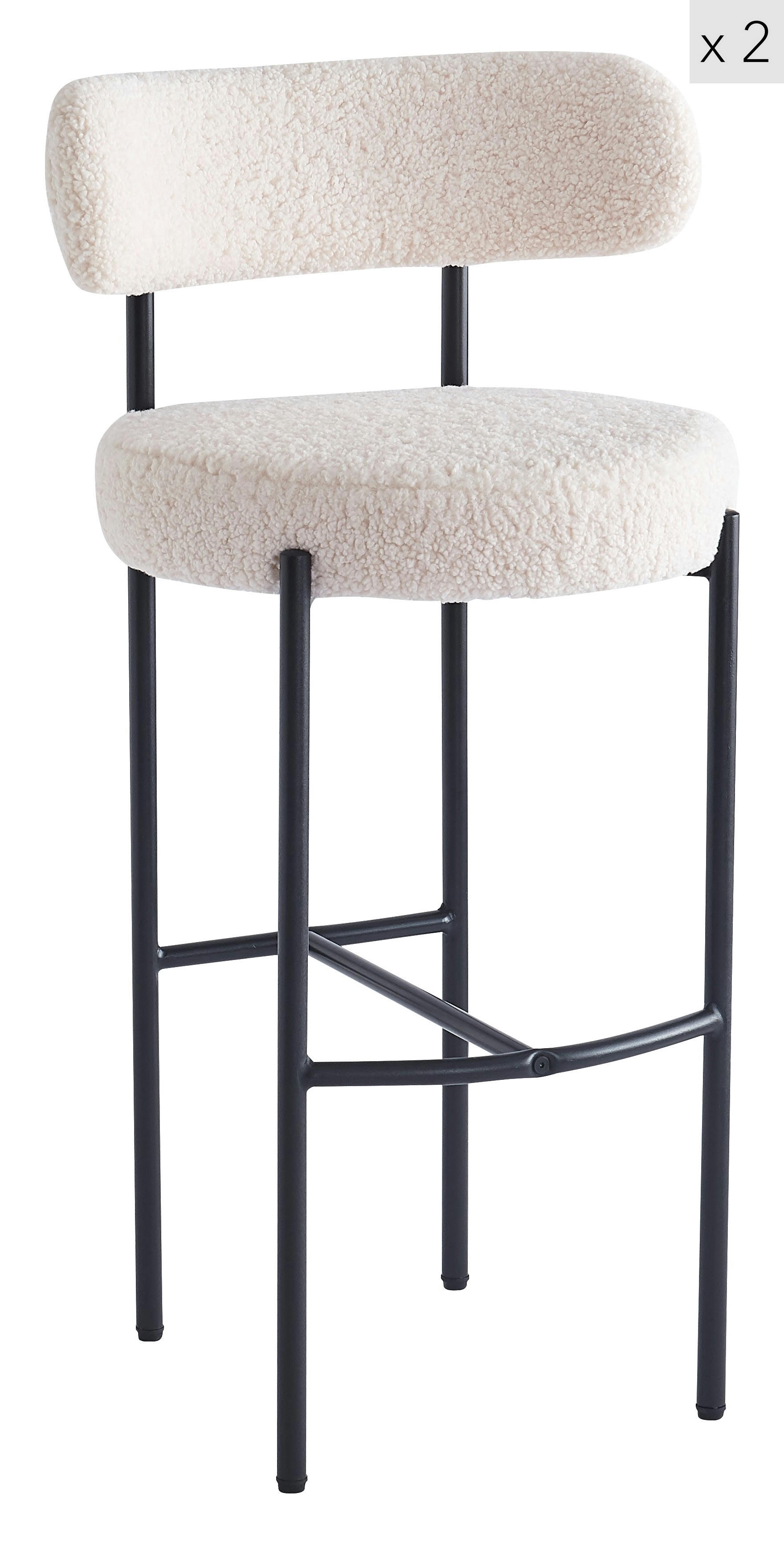 - Lot de 2 tabourets de bar en métal et bouclettes blanches