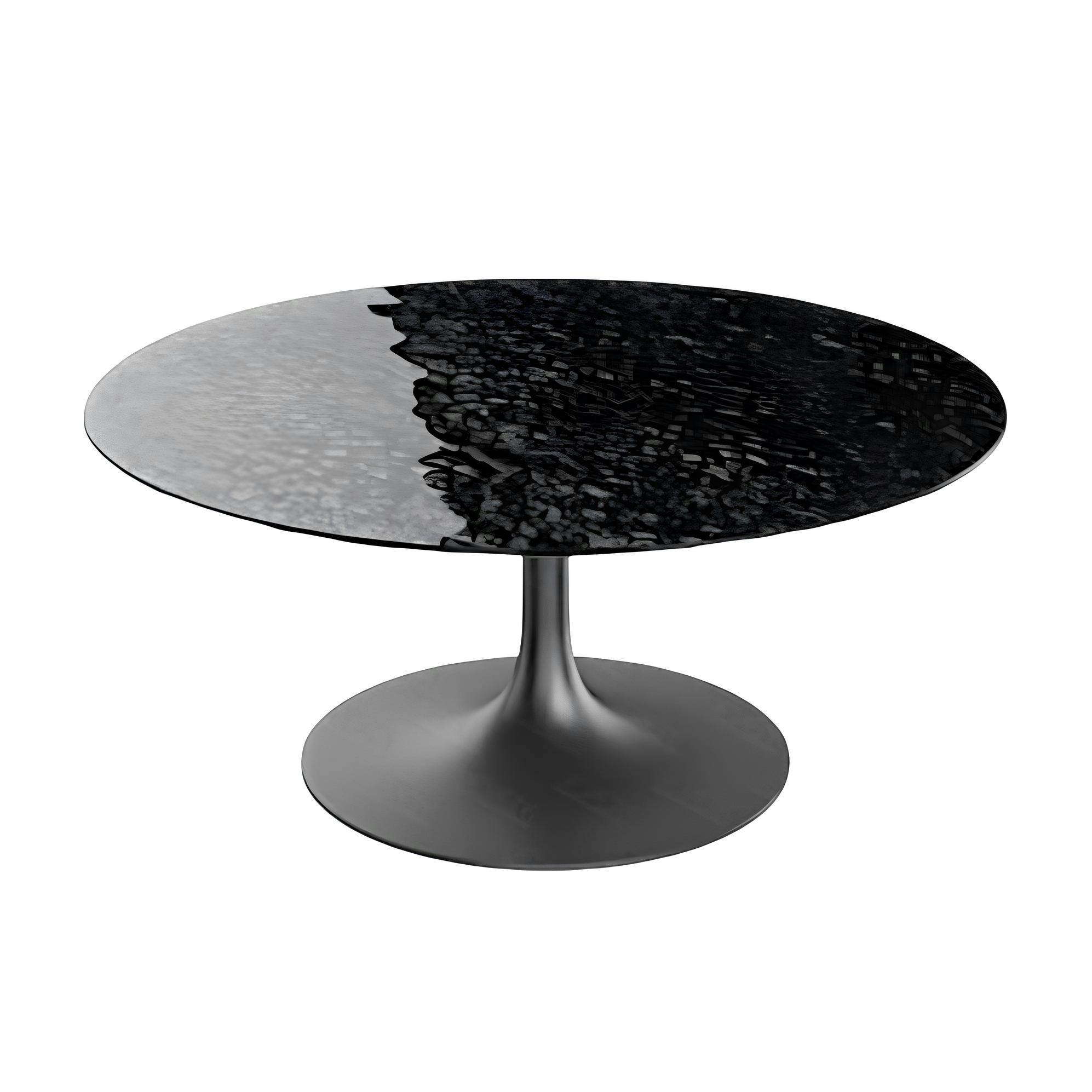Table basse ronde verre ondulé noir, pied tulipe LIGURIE