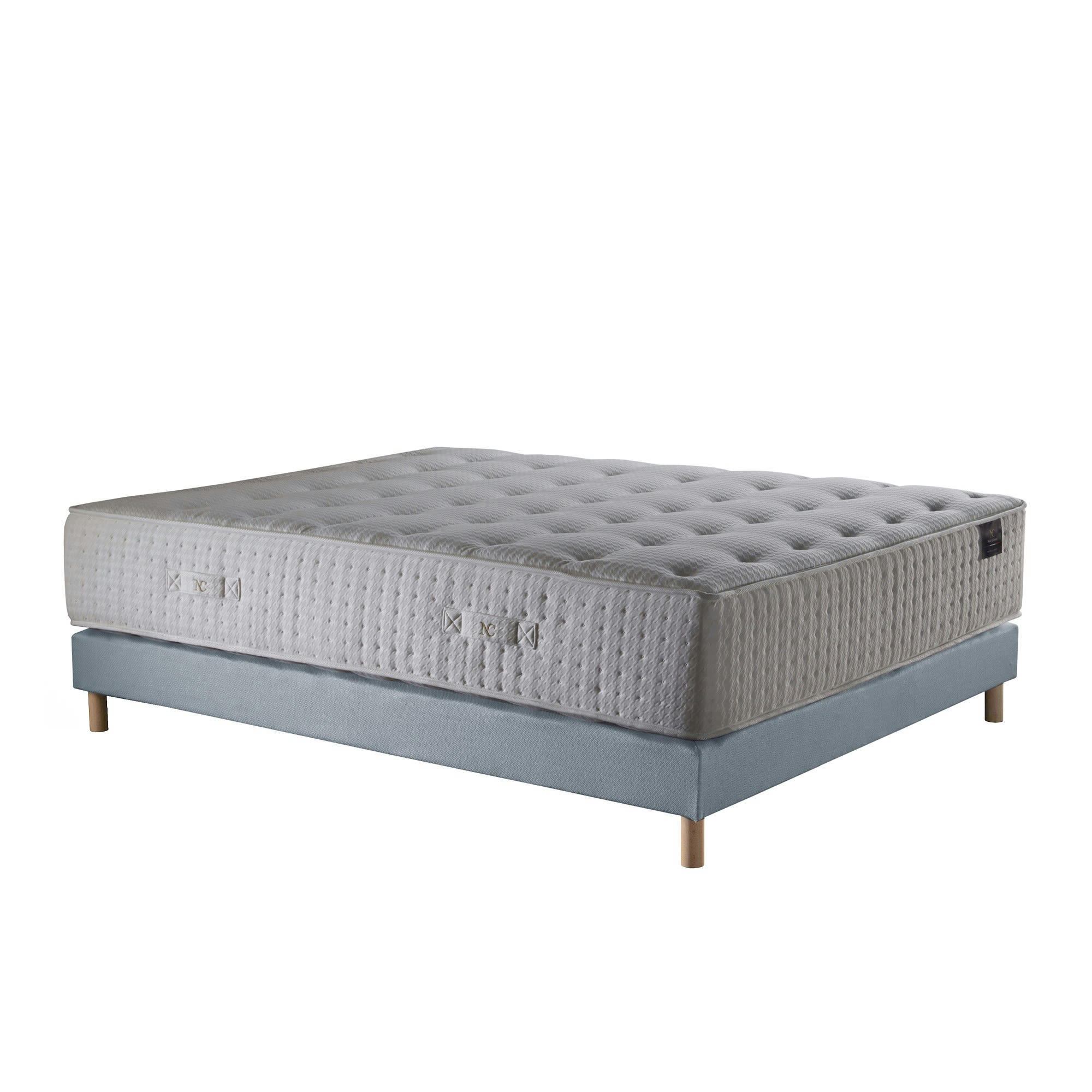 HELIOS - Ensemble Matelas ressorts Mémoire de forme Latex sommier Bleu 140x190