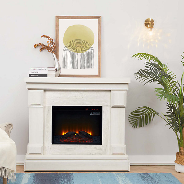 Cheminée foyer electrique avec manteau, effet marbre gris Teamson Home