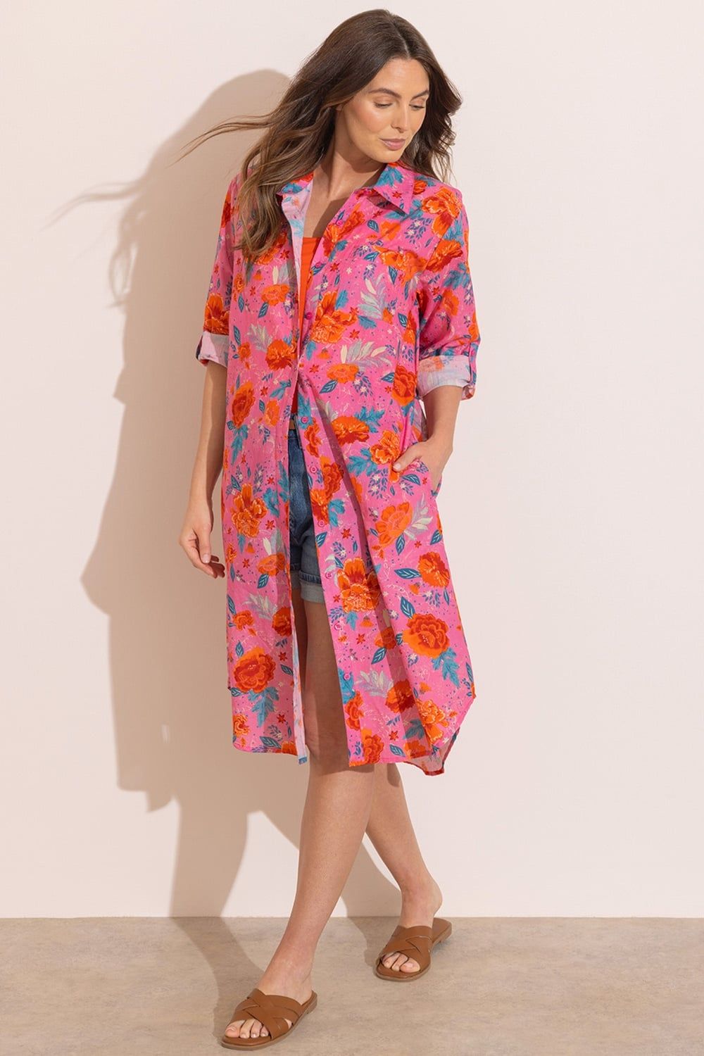 Klass. Floral Printed Longline Shirt