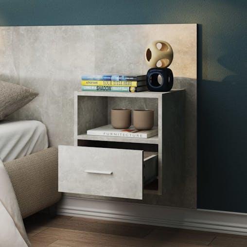 NNEVL Wall-mounted Bedside Cabinet Concrete Grey