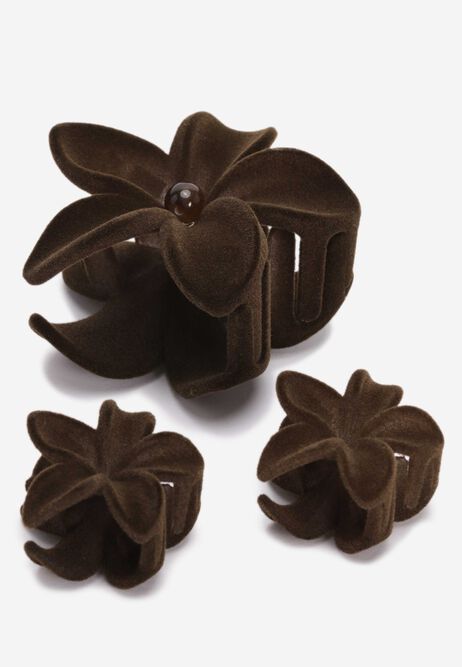 Womens 3pk Chocolate Brown Velvet Flower Hair Clips
