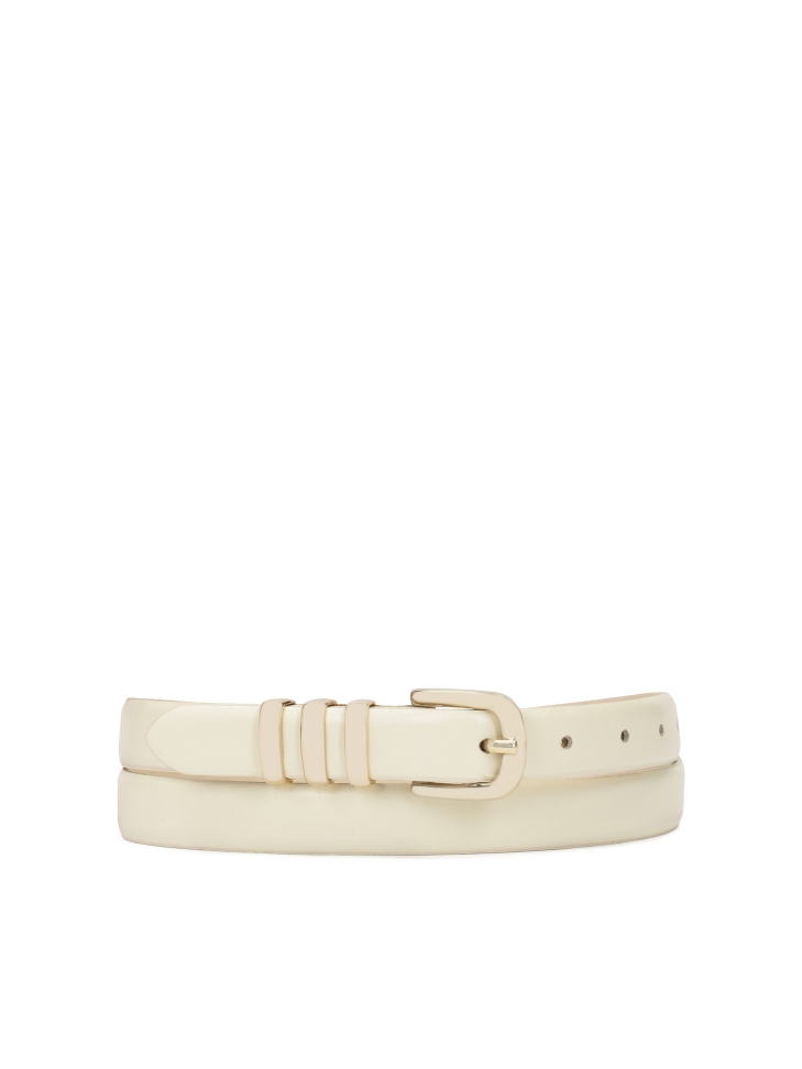 Slim leather belt in cream color