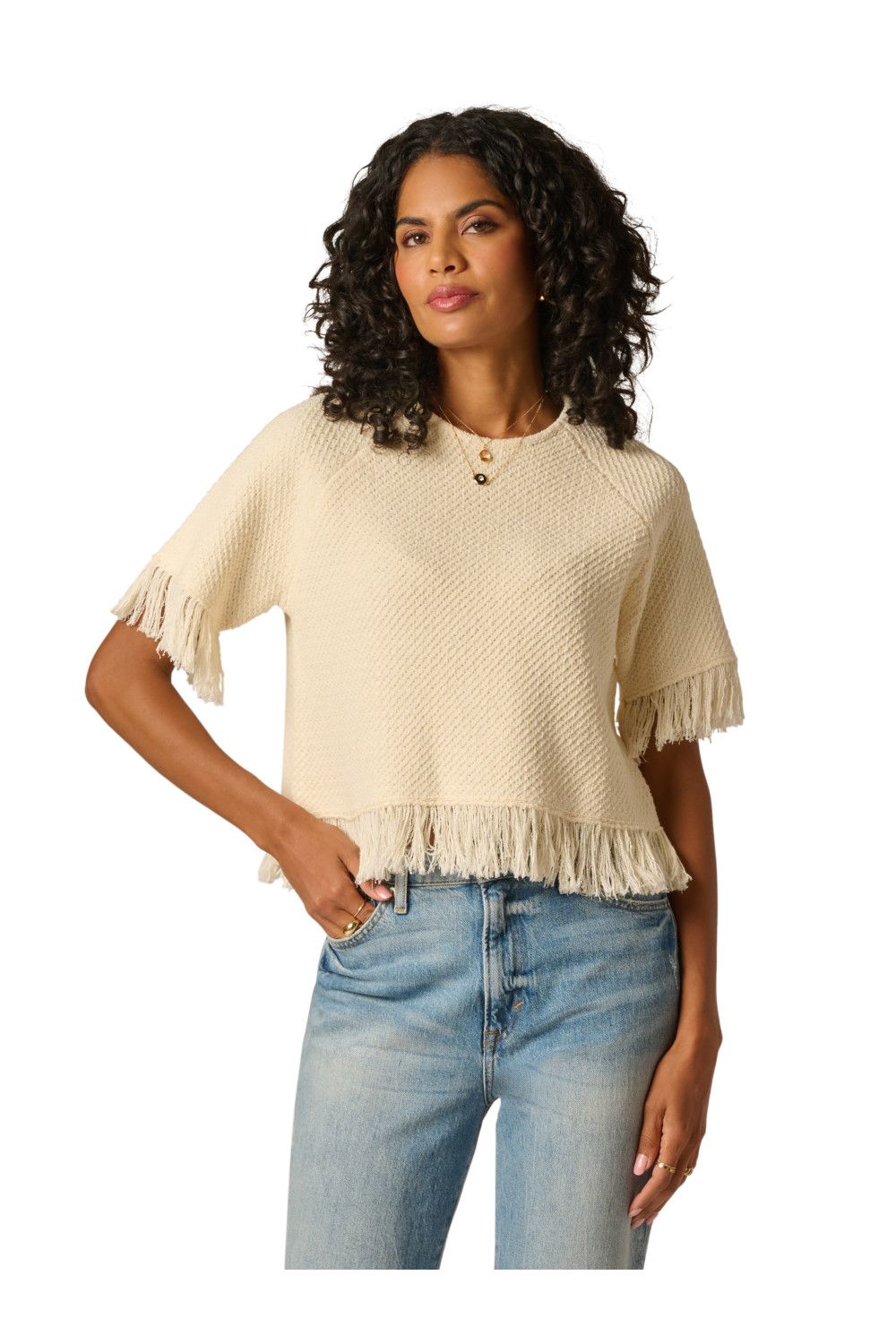 Adrianna Papell Fringe Raglan Pullover