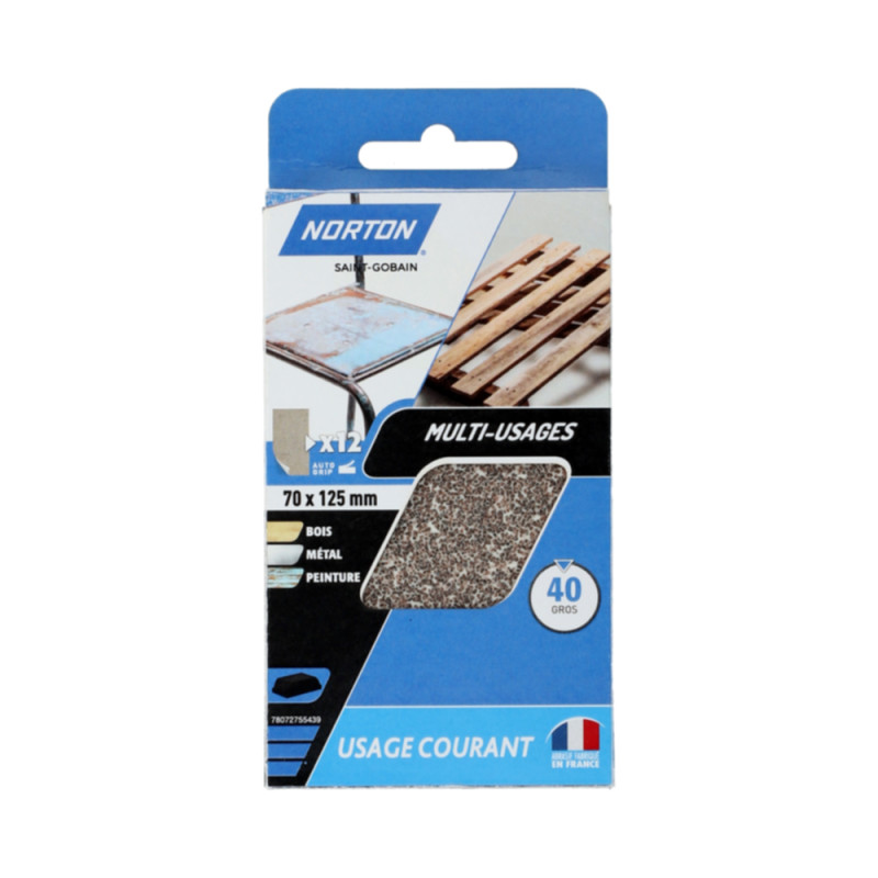 Papier abrasif G40 7 x 12,5 cm 12 pièces NORTON