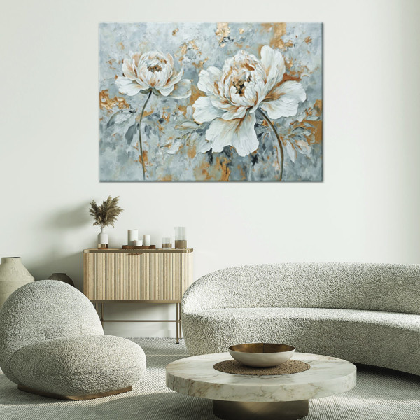 Feeby Obraz na płótnie, Róża Kwiat Srebrny Złoty 60x40