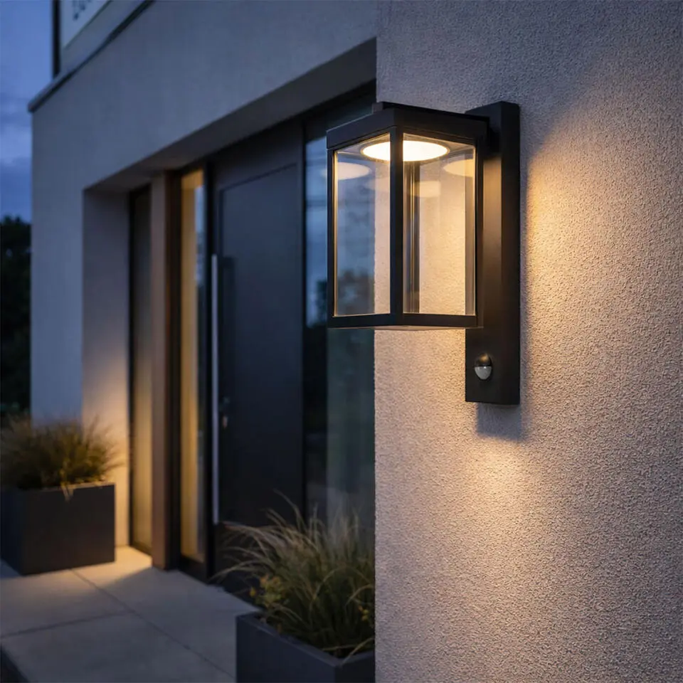 Qazqa wandlamp met bewegingssensor ferdinand zwart ge?ntegreerde led