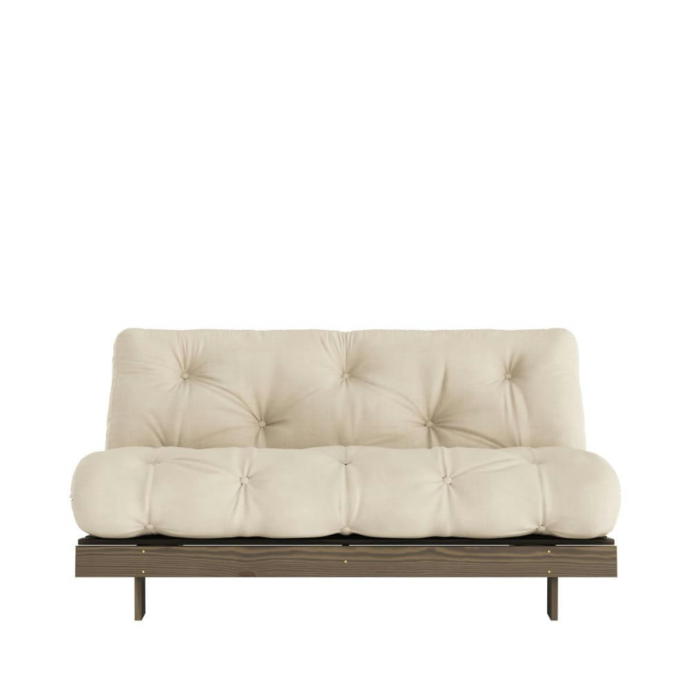 ROOTS - Canapé convertible 160x200cm en bois foncé et tissu beige