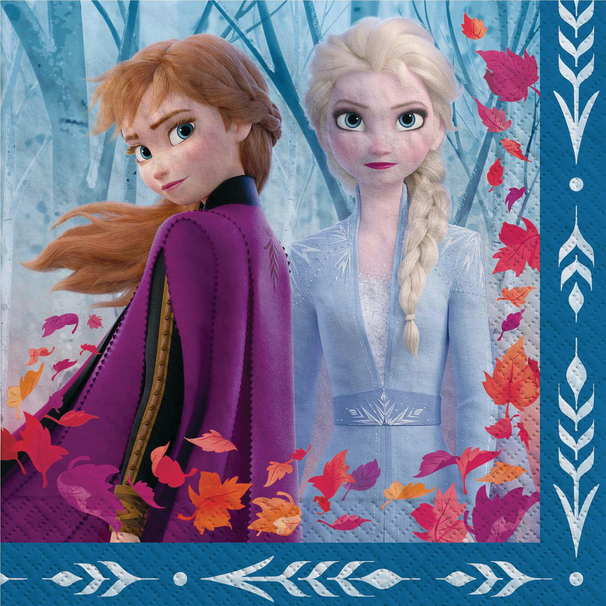 Disney Frozen Elsa & Anna Square Paper Disposable Lunch Napkins, Blue, 6.5-in, 16-pk, 2-ply, for Birthday Party