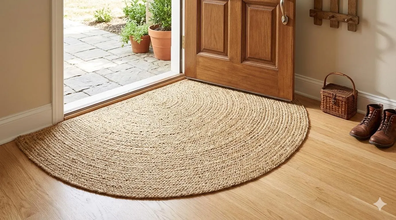 Hand Braided Half Moon Jute Rug, Natural Entryway Doormat, Eco Friendly Semi Circle Rug, Rustic Boho Floor Mat, Handmade Jute Décor