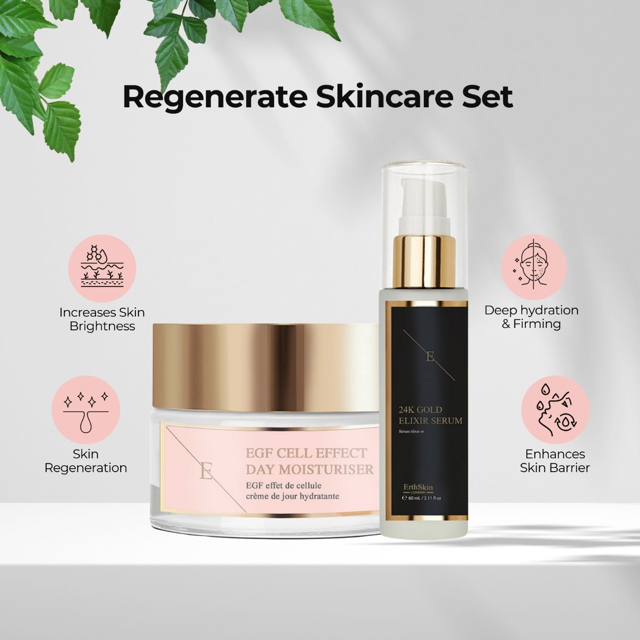 Erth Skin London Anti-Wrinkle Duo 24K Gold Serum 60ml   EGF Moisturizer 50ml