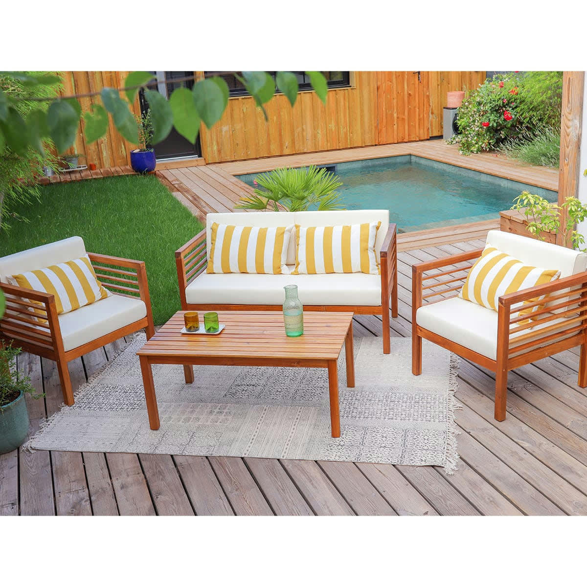 ILIOS - Salon de jardin 4 places en bois massif