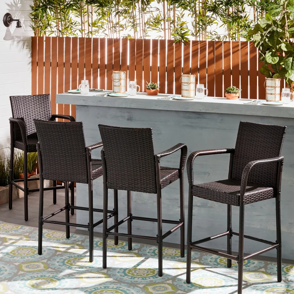 Delfina Outdoor Wicker Barstool (Set of 4) by Christopher Knight Home - 24.80L x 24.35W x 46.50H