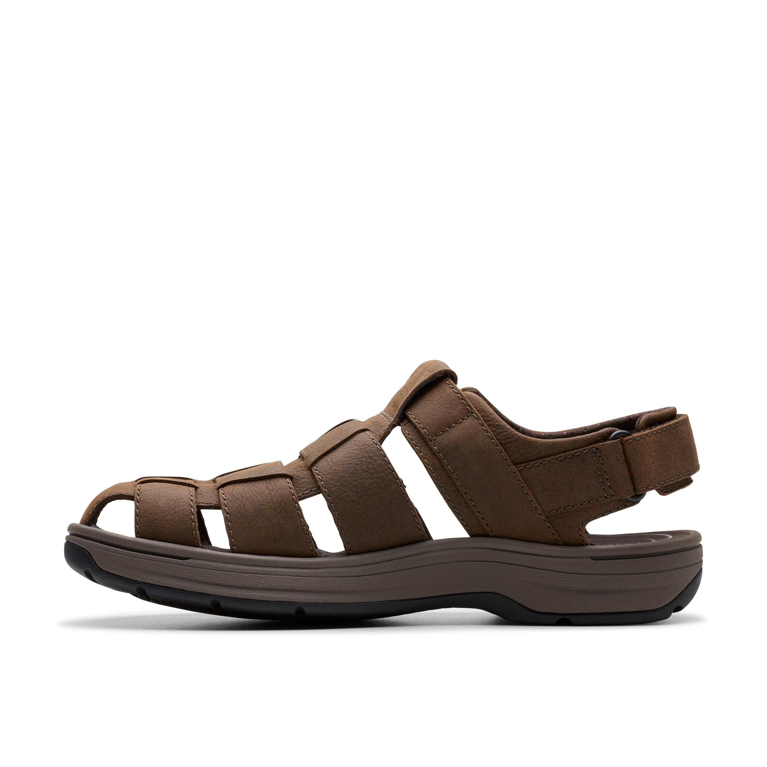 Clarks Saltway Cove Dark Brown Leather Flat Sandals,Walking