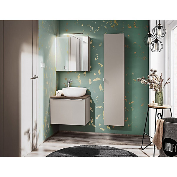 Ensemble de salle de bain VANTA taupe : meuble sous vasque 60cm et plan vasque