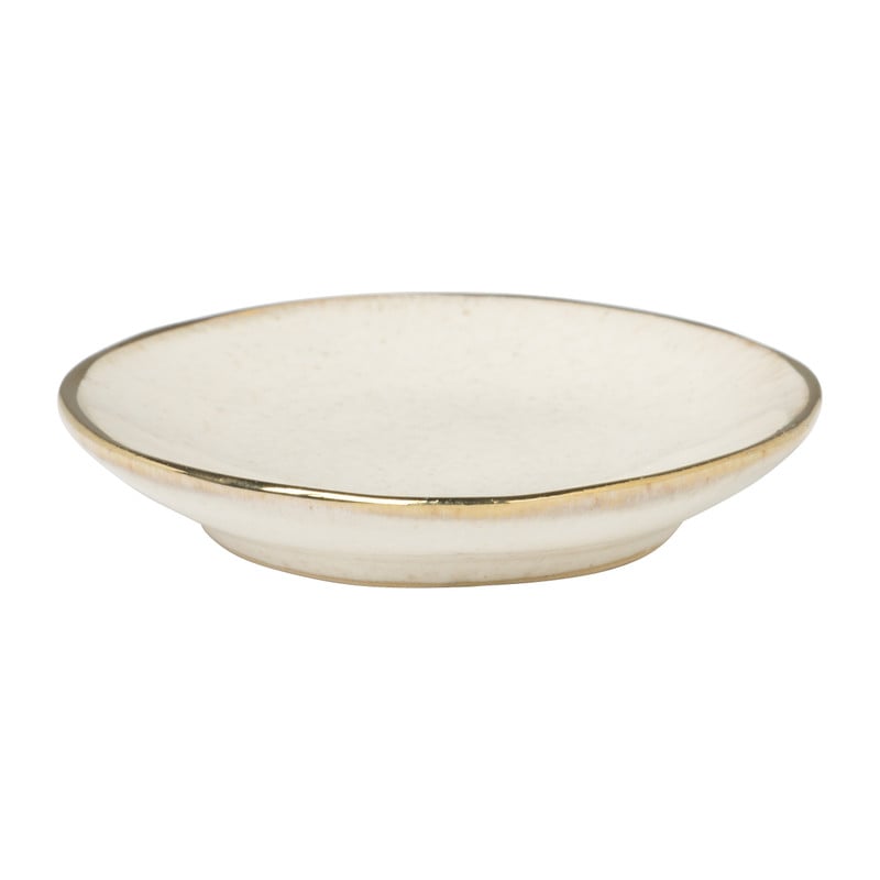 Schoteltje met gouden rand - beige - &Oslash;9 cm