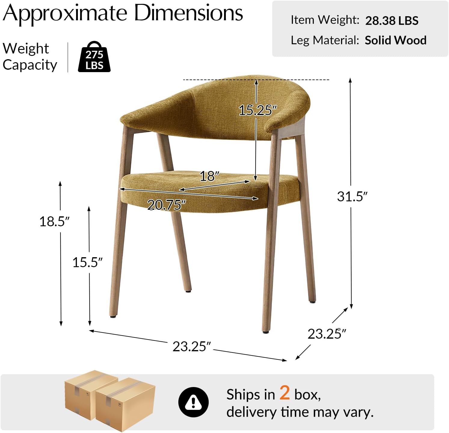 HULALA HOME Dining Chairs with Arm Set of 4, Mid-Century Modern Upholstered Kitchen Dining Room Chair with Solid Wood Legs & Curved Backtrst, Armchairs Accent Chairs for Living Room - Golden